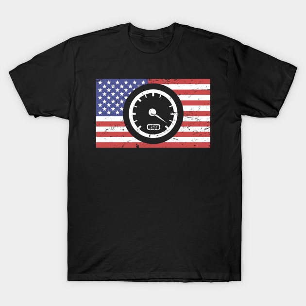 American Flag | Speedometer Race Car Racing T-Shirt by MeatMan